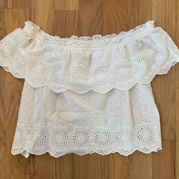american eagle - white cotton off the shoulder top with eyelet details - size s - Picture 2 of 5
